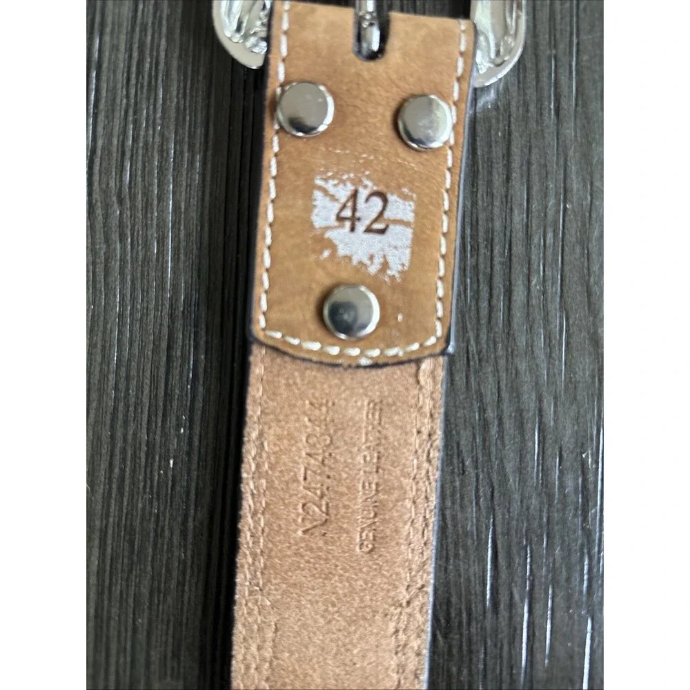 Nocona Leather Belt Men 42 Brown Turquoise Blue Embroidered Overlay N2474844